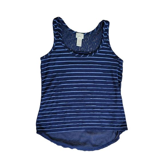 Eyelash Couture Shirt Tank Top Women's Small Blue Sheer Back Sleeveless Striped - Picture 5 of 9